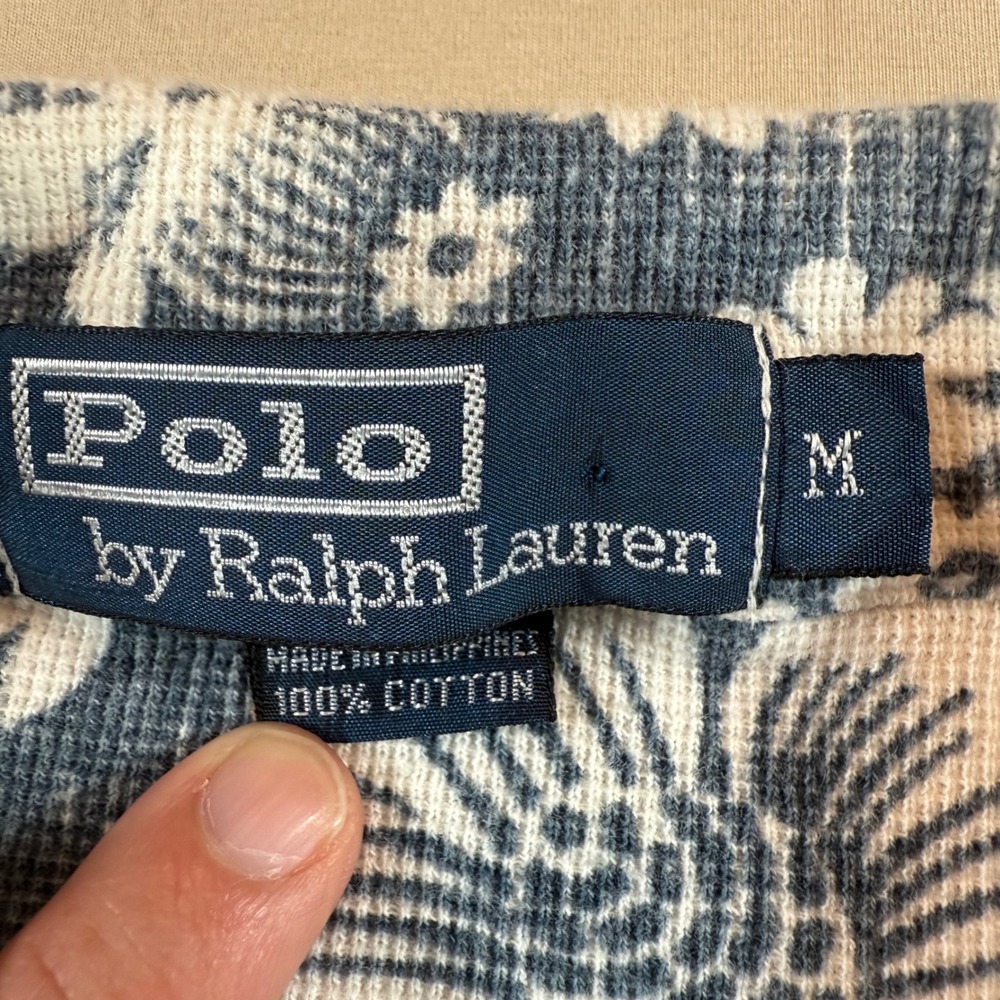 Polo Ralph Lauren Mens Medium Floral Shirt Cotton Blue White Short Sleeve - Picture 3 of 9